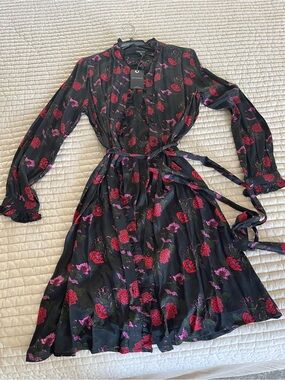 Lucky Brand Black Dress with Red and Pink Floral Print